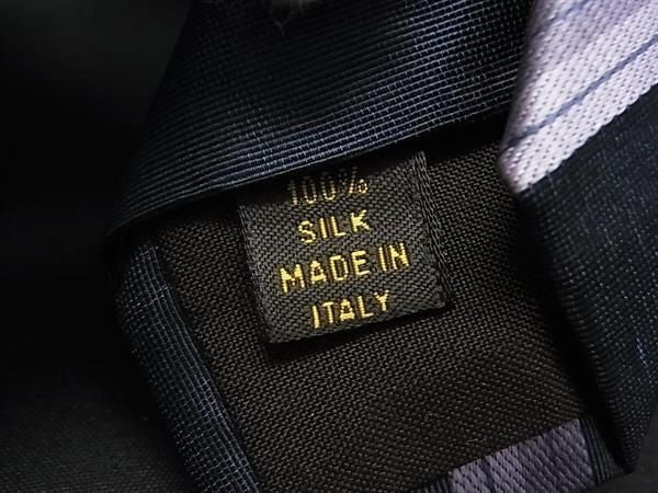 LOUIS VUITTON ルイヴィトン ネクタイ クラヴァット ネイビー系 × パープル系 シルク100% メンズ ストライプ 超美品