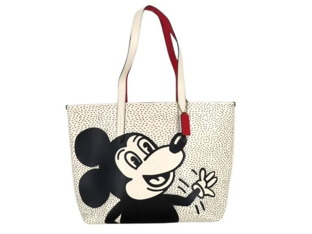 COACH コーチ トートバッグ ディズニー ミッキー マウス X キース・ヘリング ハイライン トート C0895 ホワイト ブラック系 レザー レディース 美品