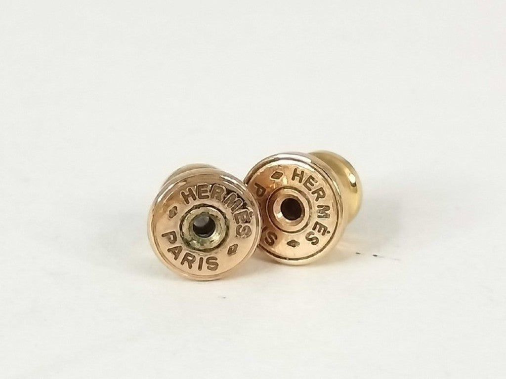 HERMES エルメス ピアス ループグラン ブラック ゴールド系 メタル レザー レディース 美品