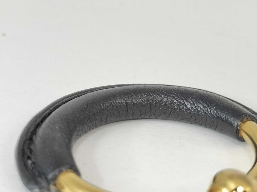 HERMES エルメス ピアス ループグラン ブラック ゴールド系 メタル レザー レディース 美品