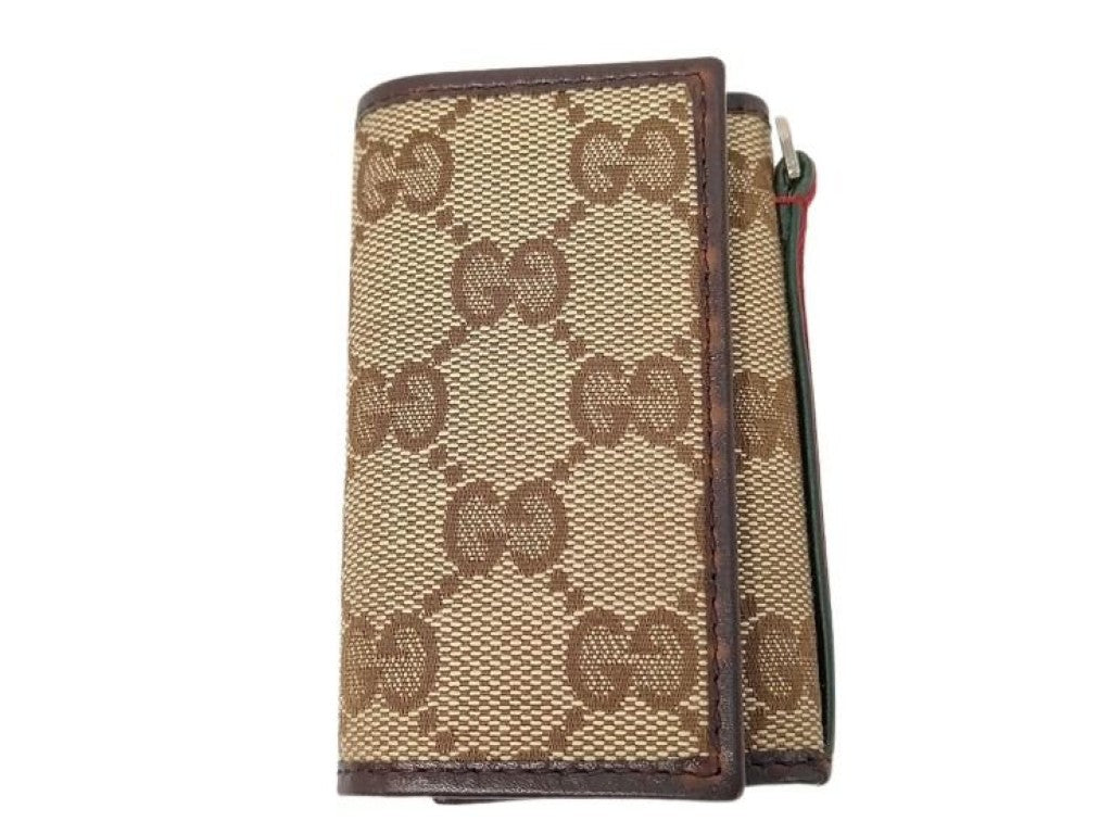 GUCCI グッチ キーケース GGキャンバス 131928 キャンバス レザー系 ベージュ ブラウン ユニセックス シェリー 6連 シルバー金具 美品