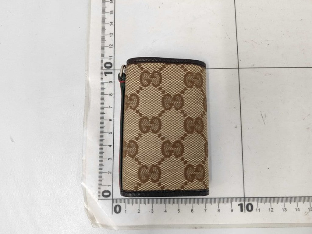 GUCCI グッチ キーケース GGキャンバス 131928 キャンバス レザー系 ベージュ ブラウン ユニセックス シェリー 6連 シルバー金具 美品