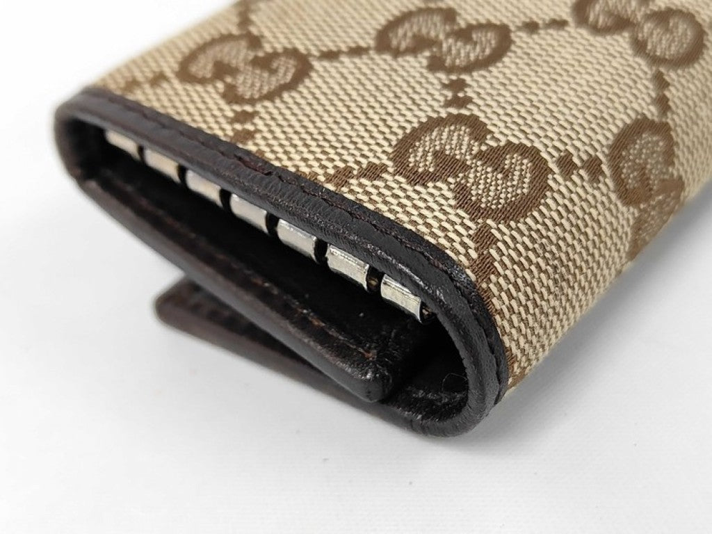 GUCCI グッチ キーケース GGキャンバス 131928 キャンバス レザー系 ベージュ ブラウン ユニセックス シェリー 6連 シルバー金具 美品