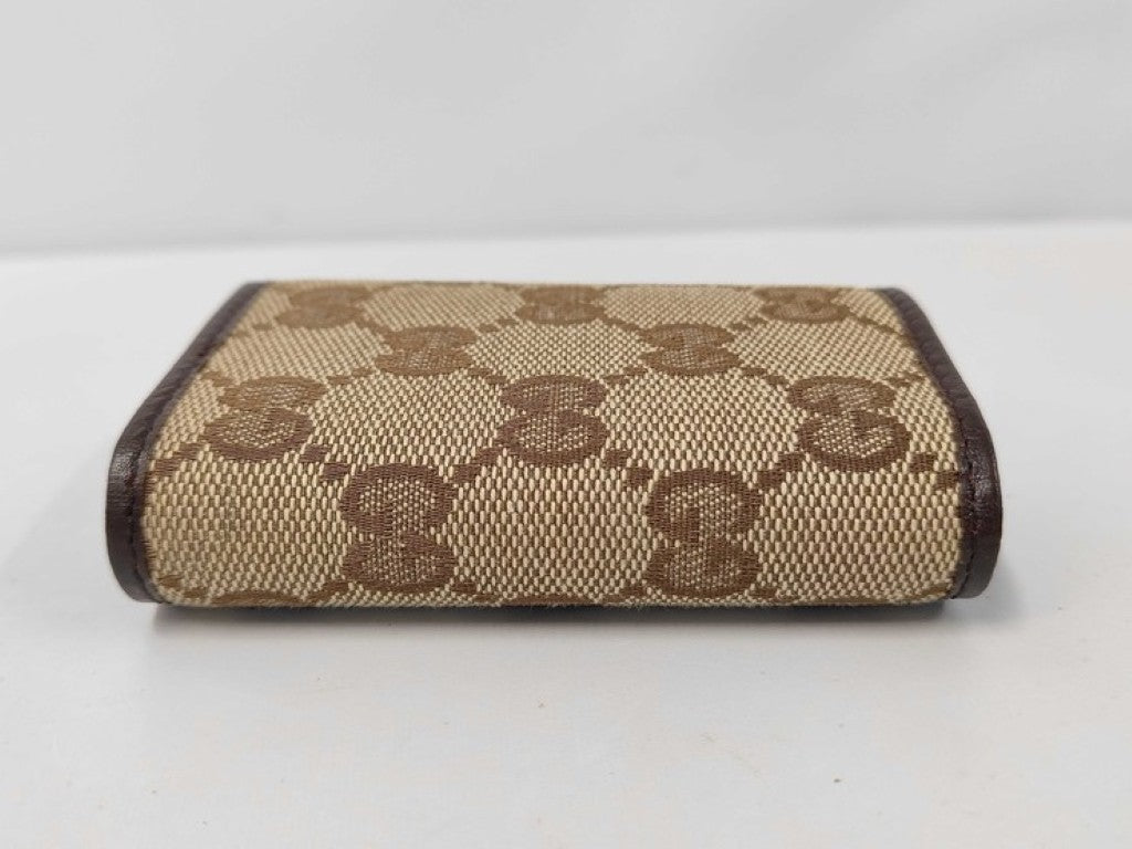 GUCCI グッチ キーケース GGキャンバス 131928 キャンバス レザー系 ベージュ ブラウン ユニセックス シェリー 6連 シルバー金具 美品