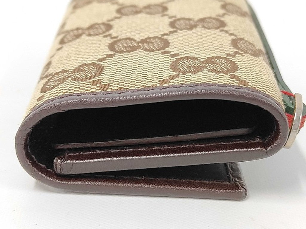 GUCCI グッチ キーケース GGキャンバス 131928 キャンバス レザー系 ベージュ ブラウン ユニセックス シェリー 6連 シルバー金具 美品
