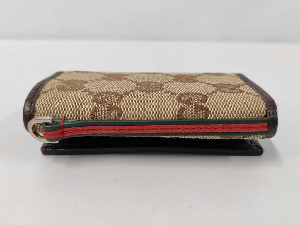 GUCCI グッチ キーケース GGキャンバス 131928 キャンバス レザー系 ベージュ ブラウン ユニセックス シェリー 6連 シルバー金具 美品