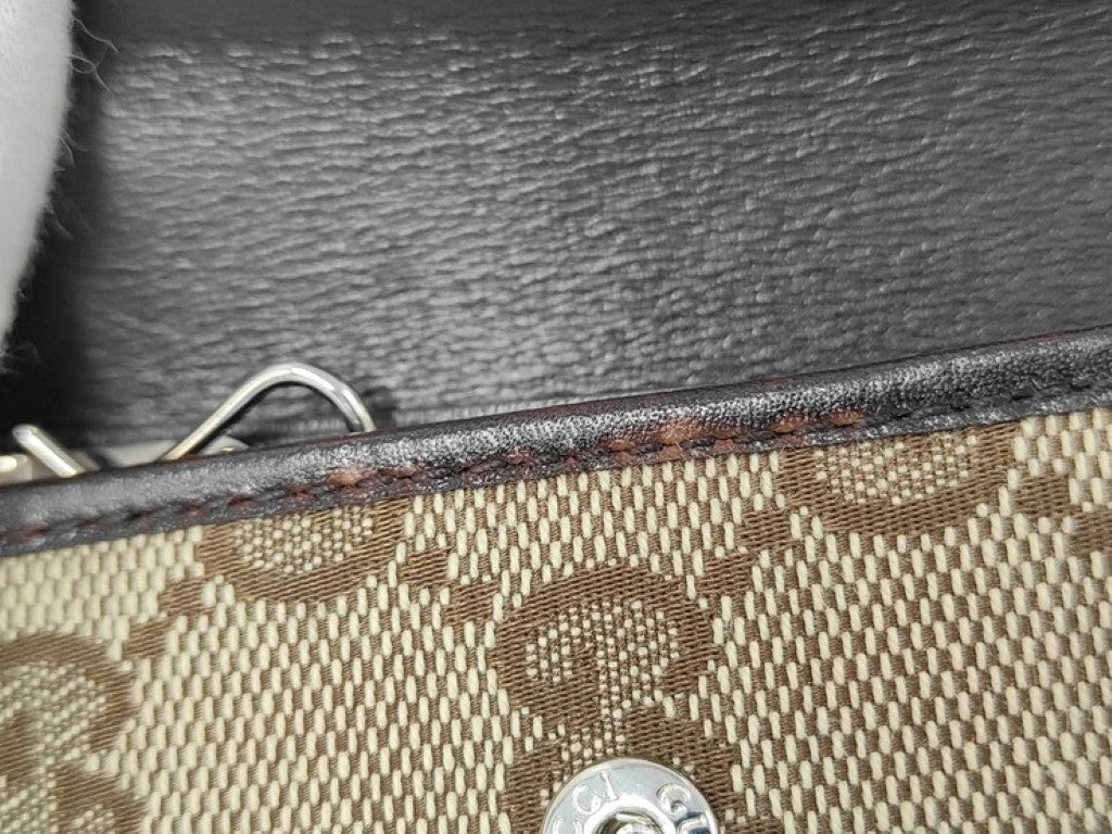 GUCCI グッチ キーケース GGキャンバス 131928 キャンバス レザー系 ベージュ ブラウン ユニセックス シェリー 6連 シルバー金具 美品