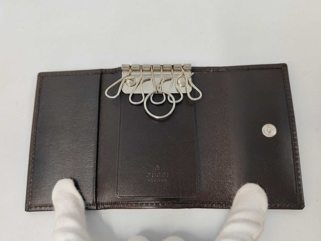 GUCCI グッチ キーケース GGキャンバス 131928 キャンバス レザー系 ベージュ ブラウン ユニセックス シェリー 6連 シルバー金具 美品