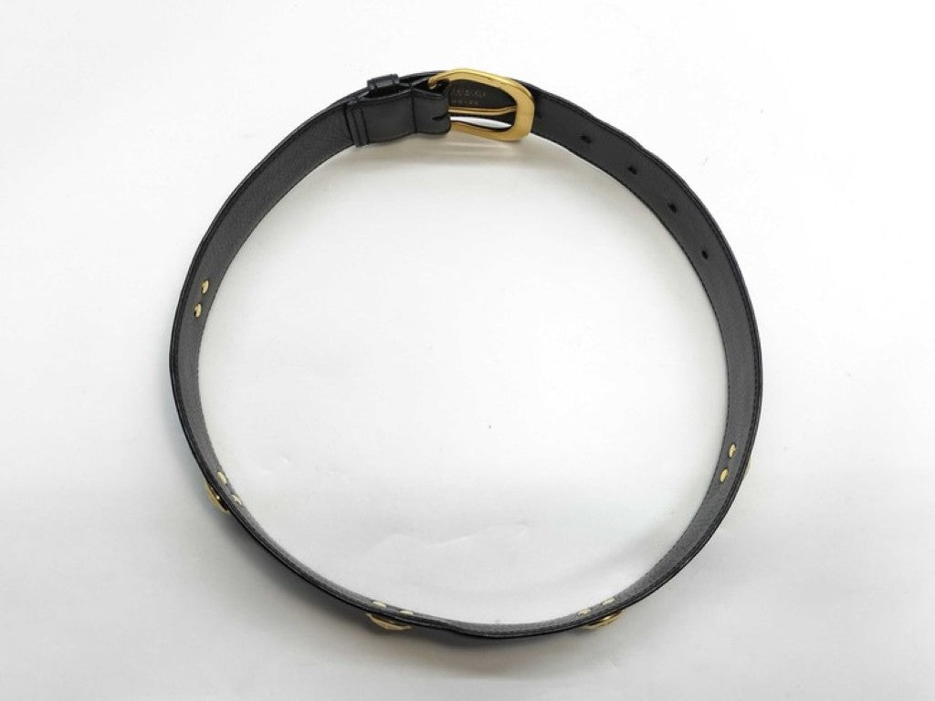 GUCCI グッチ ベルト 037.01/16.0317 ブラック ゴールド系 レザー メンズ ゴールド金具 美品