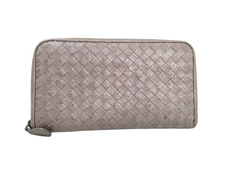 BOTTEGA VENETA ボッテガヴェネタ 財布 イントレチャート 114076 ブラウン系 オーストリッチ ユニセックス ラウンドファスナー 長財布
