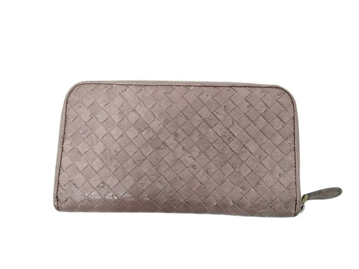 BOTTEGA VENETA ボッテガヴェネタ 財布 イントレチャート 114076 ブラウン系 オーストリッチ ユニセックス ラウンドファスナー 長財布