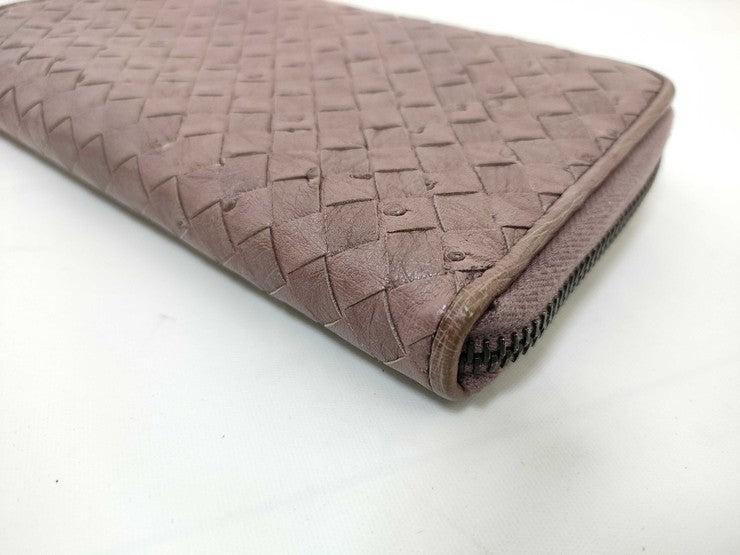BOTTEGA VENETA ボッテガヴェネタ 財布 イントレチャート 114076 ブラウン系 オーストリッチ ユニセックス ラウンドファスナー 長財布
