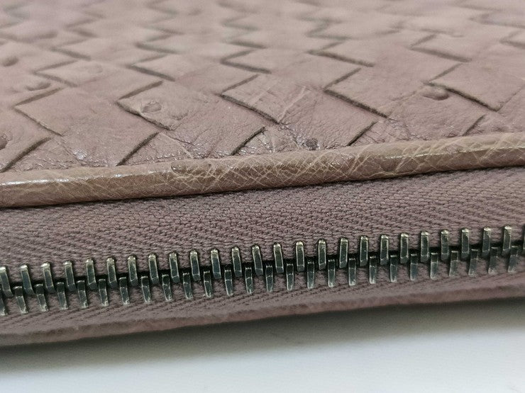 BOTTEGA VENETA ボッテガヴェネタ 財布 イントレチャート 114076 ブラウン系 オーストリッチ ユニセックス ラウンドファスナー 長財布