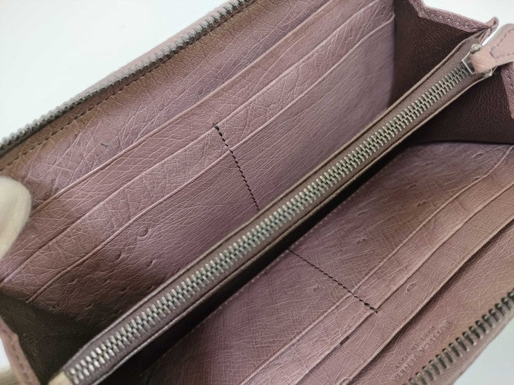 BOTTEGA VENETA ボッテガヴェネタ 財布 イントレチャート 114076 ブラウン系 オーストリッチ ユニセックス ラウンドファスナー 長財布