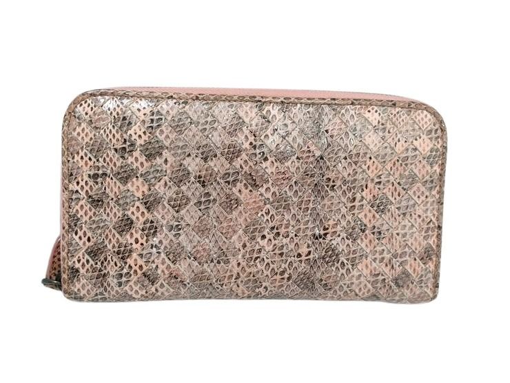 BOTTEGA VENETA ボッテガヴェネタ 財布 イントレチャート アイヤーズ 114076 ピンクベージュ系 パイソン ユニセックス ラウンドファスナー 長財布