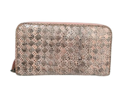 BOTTEGA VENETA ボッテガヴェネタ 財布 イントレチャート アイヤーズ 114076 ピンクベージュ系 パイソン ユニセックス ラウンドファスナー 長財布