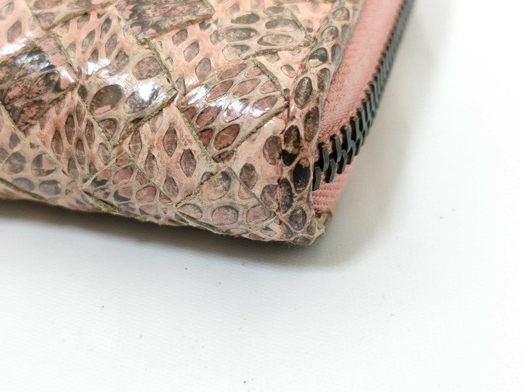 BOTTEGA VENETA ボッテガヴェネタ 財布 イントレチャート アイヤーズ 114076 ピンクベージュ系 パイソン ユニセックス ラウンドファスナー 長財布
