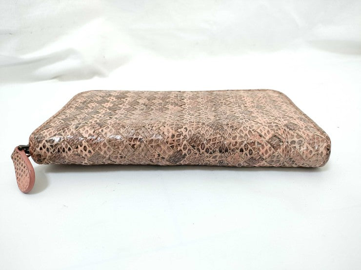 BOTTEGA VENETA ボッテガヴェネタ 財布 イントレチャート アイヤーズ 114076 ピンクベージュ系 パイソン ユニセックス ラウンドファスナー 長財布