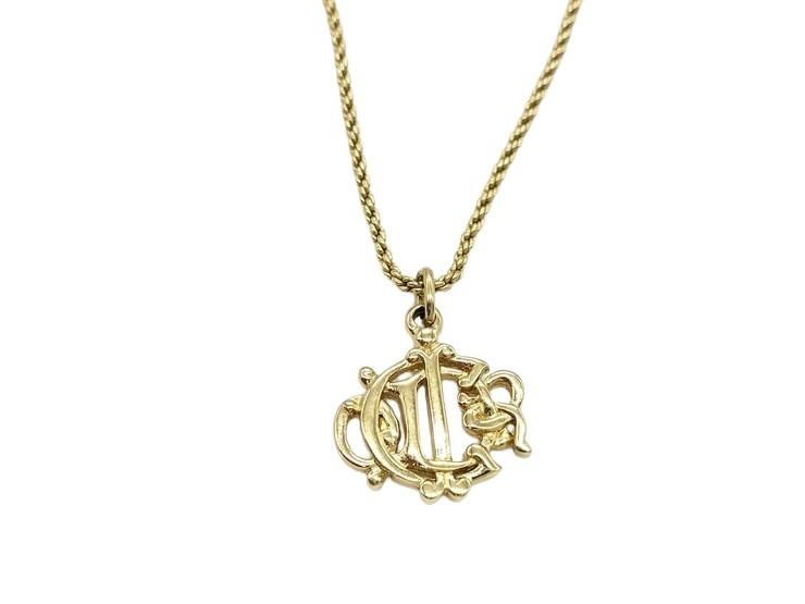 ChristianDior クリスチャンディオール ネックレス エンブレムロゴ ゴールド メタル レディース 美品