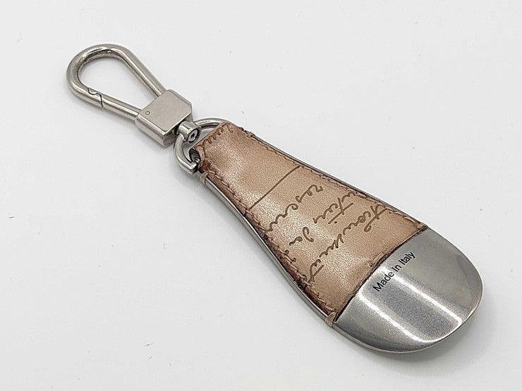 Berluti ベルルッティ シューホーン キーホルダー カリグラフィ シルバー ブラウン メタル スクリットレザー メンズ 美品