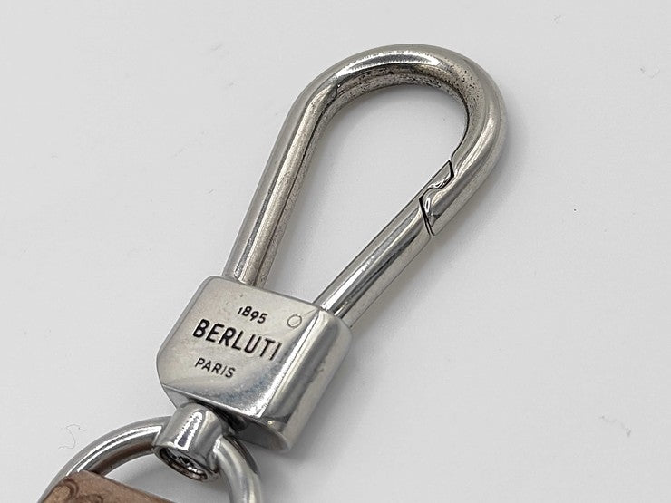 Berluti ベルルッティ シューホーン キーホルダー カリグラフィ シルバー ブラウン メタル スクリットレザー メンズ 美品