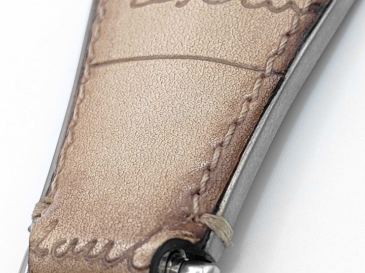 Berluti ベルルッティ シューホーン キーホルダー カリグラフィ シルバー ブラウン メタル スクリットレザー メンズ 美品