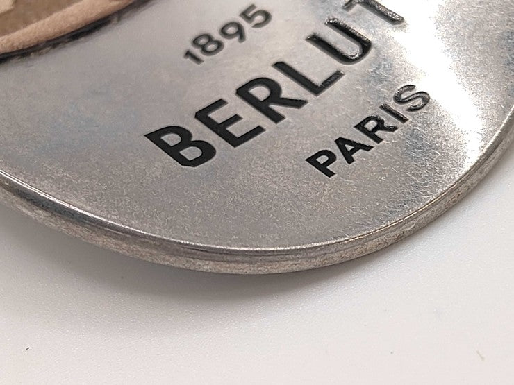 Berluti ベルルッティ シューホーン キーホルダー カリグラフィ シルバー ブラウン メタル スクリットレザー メンズ 美品