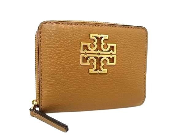 TORY BURCH トリーバーチ 二つ折り財布 ブリテン ブラウン系 レザー レディース ラウンドファスナー ゴールド金具 美品