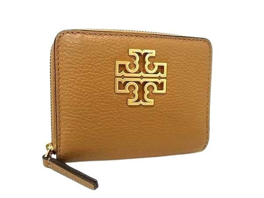 TORY BURCH トリーバーチ 二つ折り財布 ブリテン ブラウン系 レザー レディース ラウンドファスナー ゴールド金具 美品