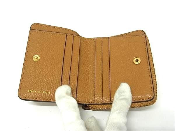 TORY BURCH トリーバーチ 二つ折り財布 ブリテン ブラウン系 レザー レディース ラウンドファスナー ゴールド金具 美品