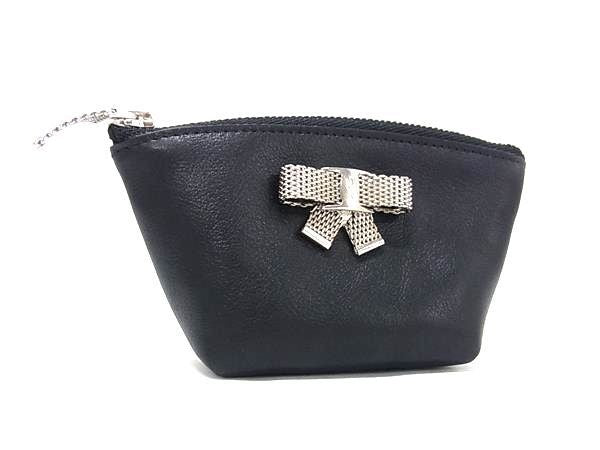 Salvatore Ferragamo フェラガモ コインケース ヴァラ メタルリボン KB-22 7143 ブラック系 レザー レディース 小銭入れ ポーチ シルバー金具 超美品