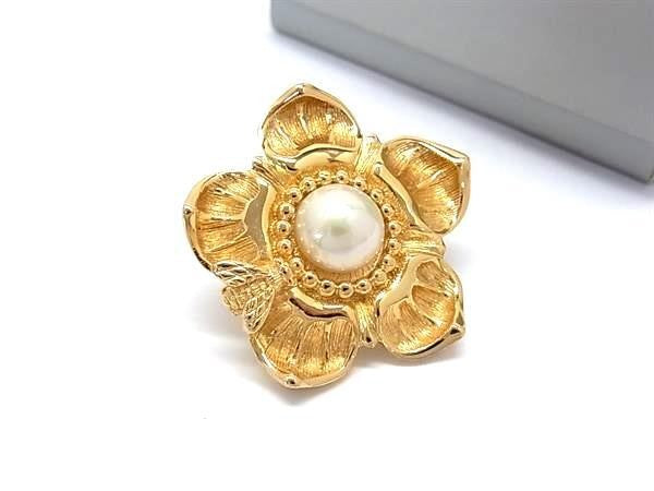 Christian Dior ディオール ブローチ ピンブローチ ゴールド系 メタル フェイクパール レディース ヴィンテージ フラワー 蜂 超美品