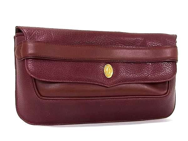 Cartier カルティエ クラッチバッグ マストライン ボルドー系 レザー レディース ゴールド金具 美品