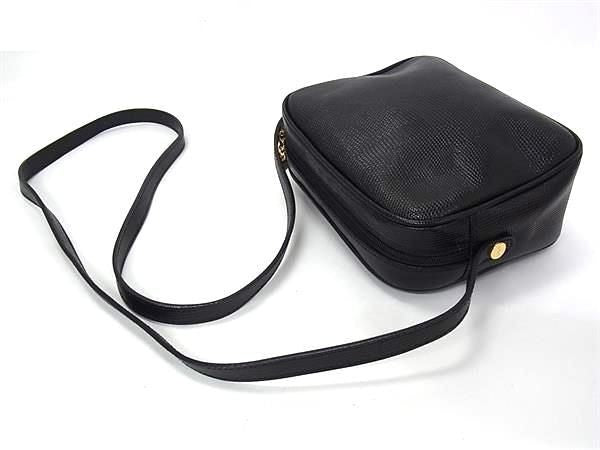 Salvatore Ferragamo フェラガモ ショルダーバッグ ヴァラ 21 3096 ブラック系 型押しカーフレザー レディース ゴールド金具 ポシェット 美品