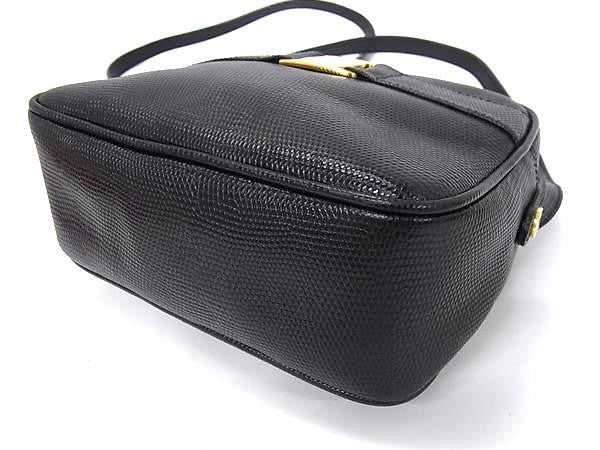 Salvatore Ferragamo フェラガモ ショルダーバッグ ヴァラ 21 3096 ブラック系 型押しカーフレザー レディース ゴールド金具 ポシェット 美品