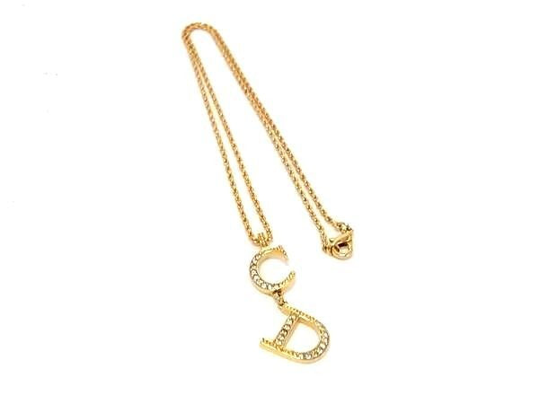 Christian Dior ディオール ネックレス CDロゴ スイング ゴールド系 メタル ラインストーン レディース 超美品