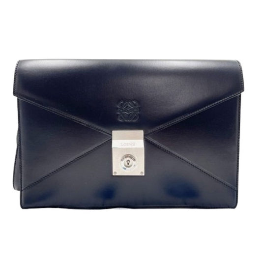 LOEWE ロエベ クラッチバッグ アナグラム ディプロマティコ 361.75.001 ブラック系 カーフレザー メンズ リストレット シルバー金具 セカンドバッグ 超美品