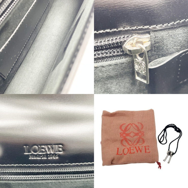 LOEWE ロエベ クラッチバッグ アナグラム ディプロマティコ 361.75.001 ブラック系 カーフレザー メンズ リストレット シルバー金具 セカンドバッグ 超美品
