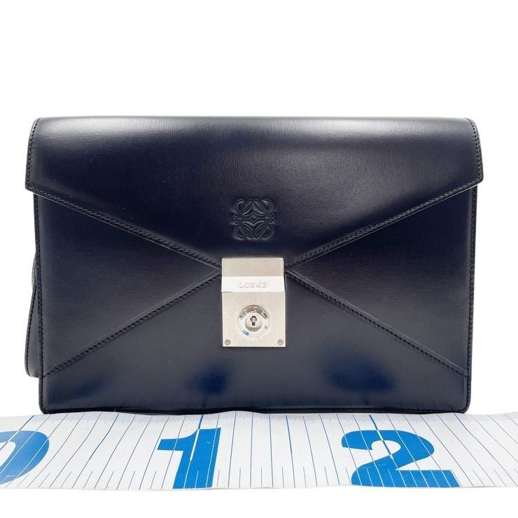 LOEWE ロエベ クラッチバッグ アナグラム ディプロマティコ 361.75.001 ブラック系 カーフレザー メンズ リストレット シルバー金具 セカンドバッグ 超美品