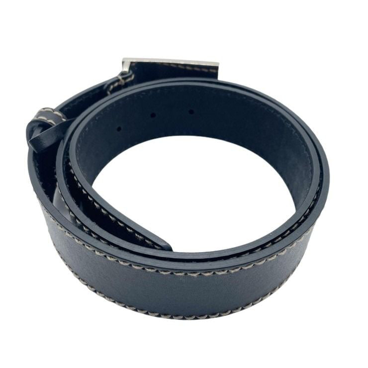 GUCCI グッチ ベルト クレスト プレート 189809 ブラック系 レザー メンズ シルバー金具 #85 美品