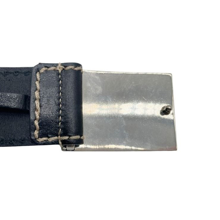 GUCCI グッチ ベルト クレスト プレート 189809 ブラック系 レザー メンズ シルバー金具 #85 美品