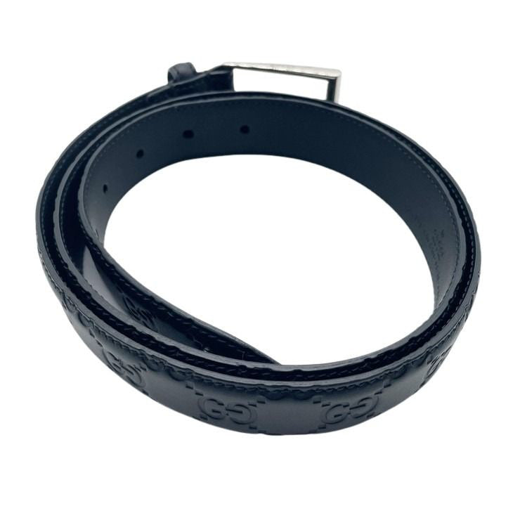 GUCCI グッチ ベルト グッチシマ 474313 ブラック系 レザー メンズ GGアイコン シルバー金具 #95 美品
