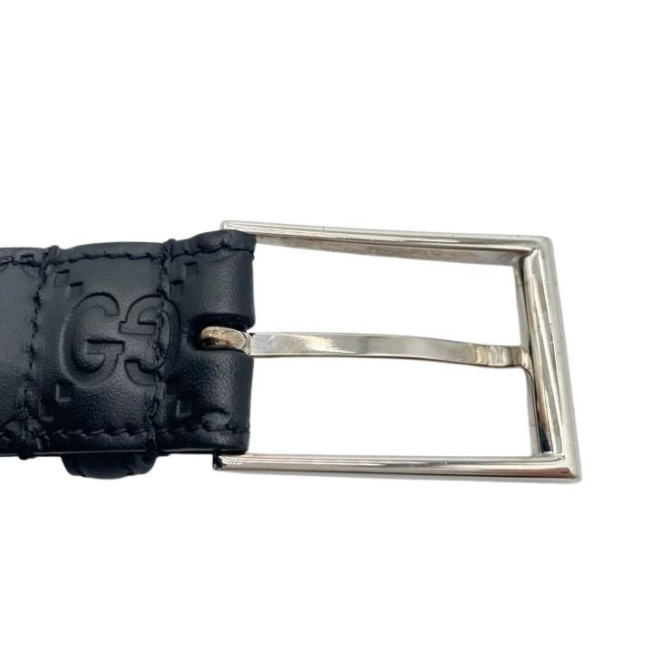 GUCCI グッチ ベルト グッチシマ 474313 ブラック系 レザー メンズ GGアイコン シルバー金具 #95 美品