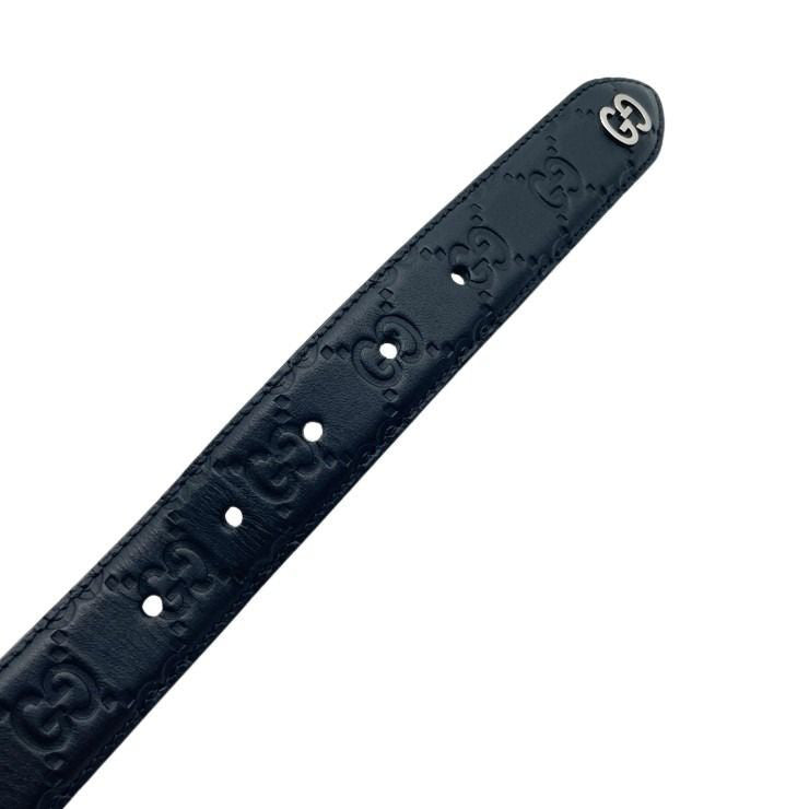 GUCCI グッチ ベルト グッチシマ 474313 ブラック系 レザー メンズ GGアイコン シルバー金具 #95 美品