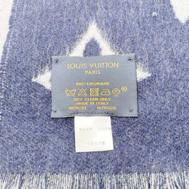 LOUIS VUITTON ルイヴィトン マフラー エシャルプ モノグラム ドーン トゥ ダスク M76826 グレー×ブルー×ネイビー系 カシミヤ100% メンズ グラデーションカラー 超美品