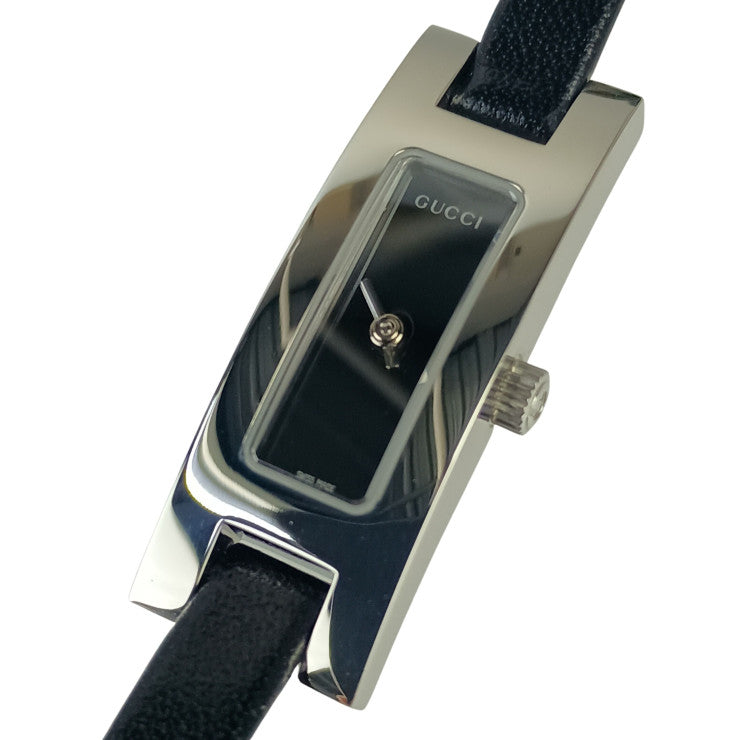 GUCCI グッチ 時計 3900L ブラック シルバー系 ステンレス レザー レディース 美品
