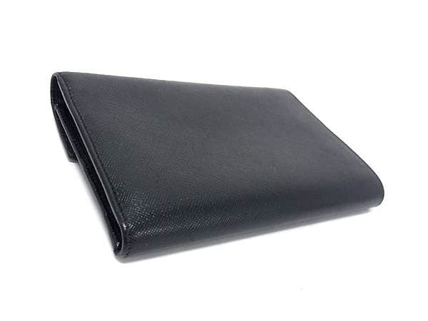 PRADA プラダ 三つ折り財布 トライアングルロゴ M510A ブラック系 サフィアーノレザー レディース シルバー金具 美品