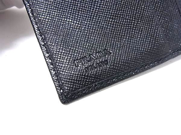PRADA プラダ 三つ折り財布 トライアングルロゴ M510A ブラック系 サフィアーノレザー レディース シルバー金具 美品