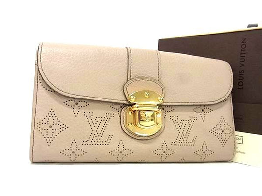 LOUIS VUITTON ヴィトン 財布 ポルトフォイユ イリス M58139 トープ(ベージュ系) モノグラムマヒナ レディース 二つ折り 長財布 ゴールド金具 美品