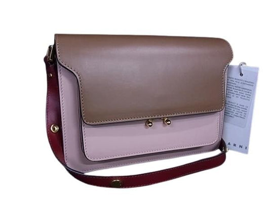 MARNI マルニ ショルダーバッグ トランク SBMPN09NO3 ピンク ブラウン ボルドー レザー レディース ゴールド金具 美品